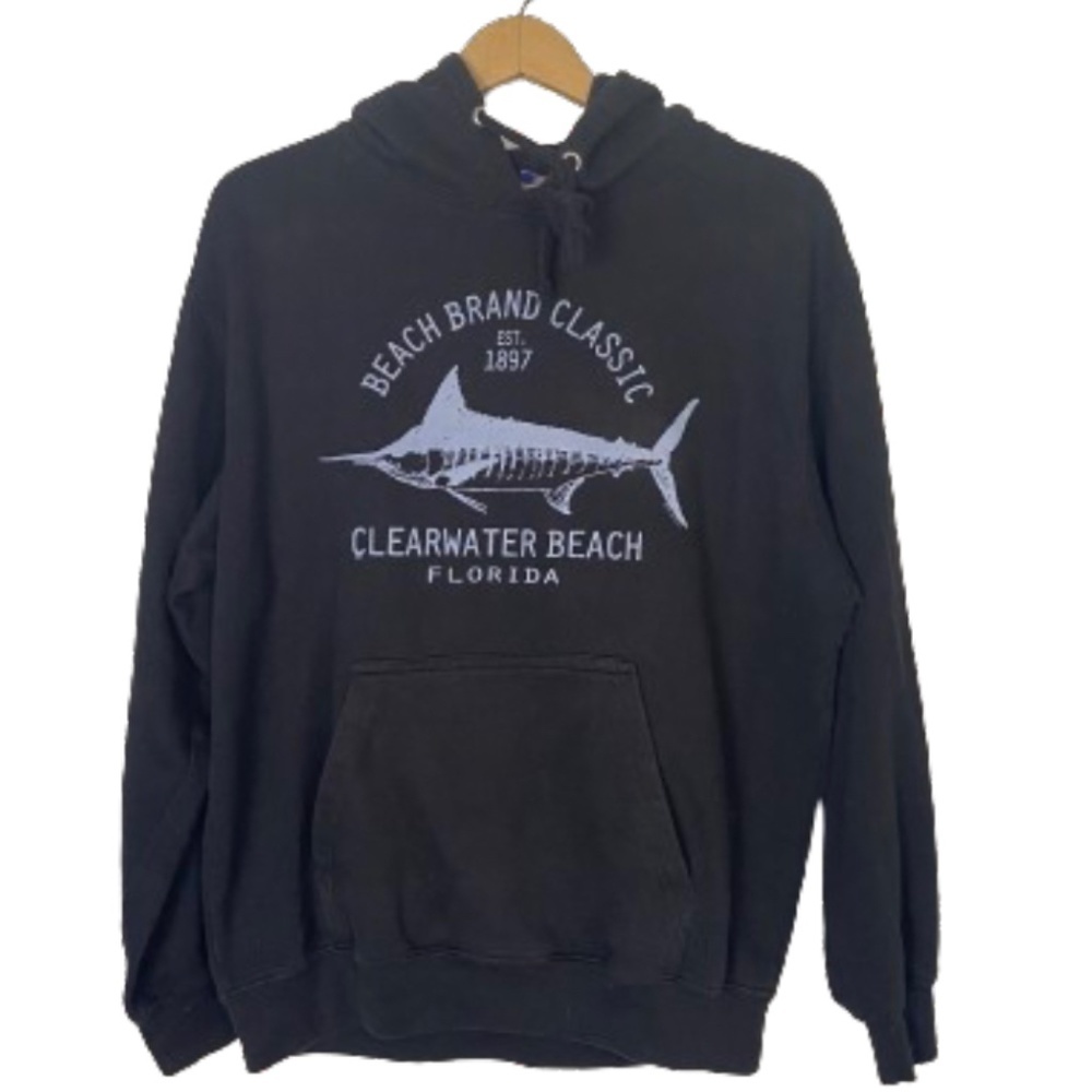 Men’s Clearwater Beach Black Hoodie with Marlin‎ Sz M
